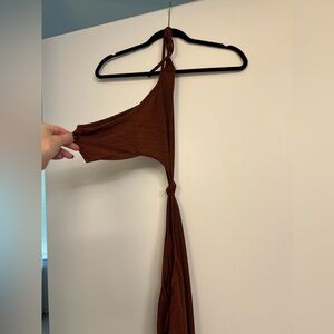 Brown One-Shoulder Brown Knit Dress